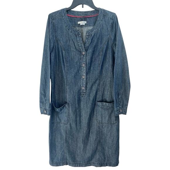 Boden Dresses & Skirts - Boden Blue Denim Chambray Shirt Dress Sz 12 L Tall Long Slv Button Front Pockets